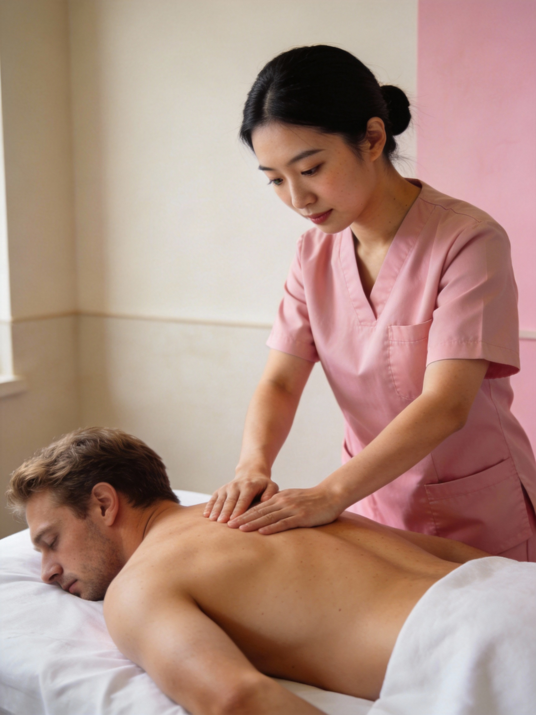 jimeng 2026 01 12 2630 swedish massage，亚洲女服务白人男，不要露脸，亚洲女粉色工服